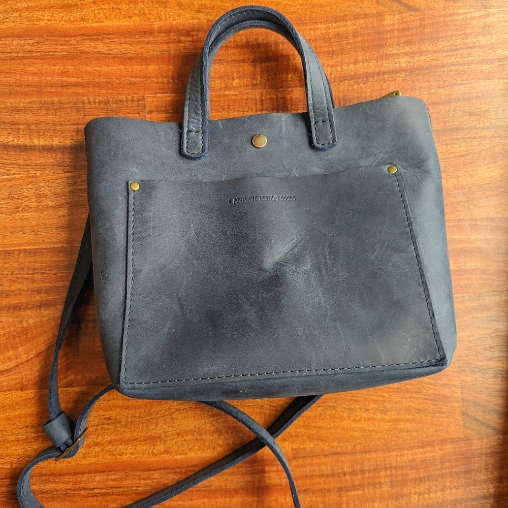 GUC Portland Leather Goods Mini Crossbody Snap Tote Deep Water